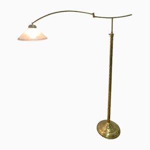 Brass Floor Lamp with Glass Lampshade, 1950s-NUO-752921