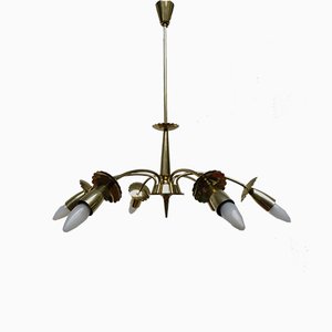 Brass Floral Ceiling Lamp, 1950s-EY-585939