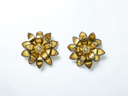 Brass Flower Wall Lights by Christian Techoueyres for Maison Jansen, 1970s, Set of 2-YJA-1155130