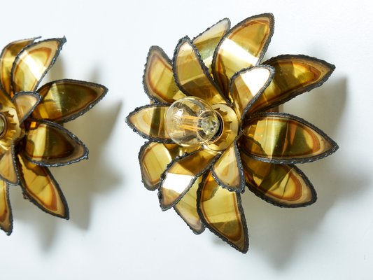 Brass Flower Wall Lights by Christian Techoueyres for Maison Jansen, 1970s, Set of 2-YJA-1155130