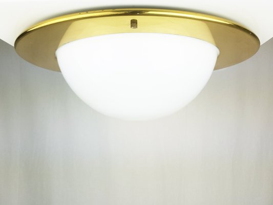 Brass Flush Mount Lamps with White Opaline Glass Shades, 1970s, Set of 2-RD-1775300