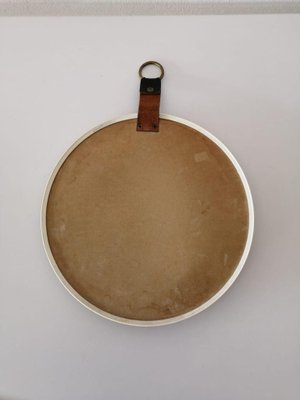 Brass Frame Round Wall Mirror with Leather and Metal Hanger Detail, 1960s-RDS-1147826