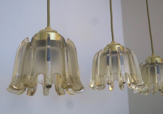 Brass & Frosted Amber Glass Pendant Lights from Doria Leuchten, 1960s, Set of 5-ED-1732231