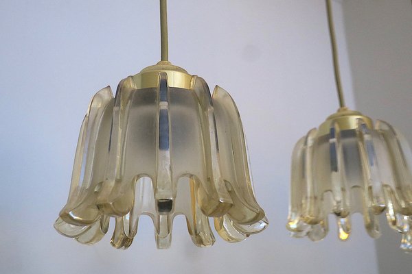 Brass & Frosted Amber Glass Pendant Lights from Doria Leuchten, 1960s, Set of 5-ED-1732231