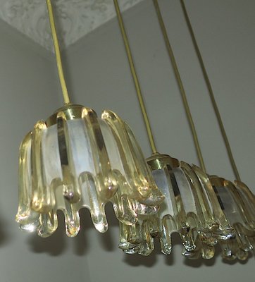 Brass & Frosted Amber Glass Pendant Lights from Doria Leuchten, 1960s, Set of 5-ED-1732231