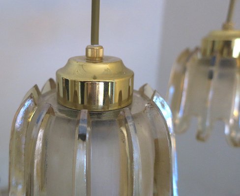 Brass & Frosted Amber Glass Pendant Lights from Doria Leuchten, 1960s, Set of 5-ED-1732231