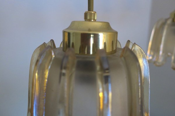 Brass & Frosted Amber Glass Pendant Lights from Doria Leuchten, 1960s, Set of 5-ED-1732231