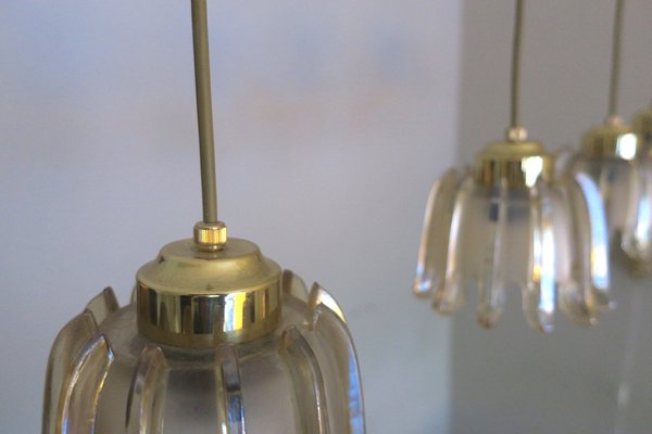 Brass & Frosted Amber Glass Pendant Lights from Doria Leuchten, 1960s, Set of 5-ED-1732231