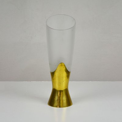 Brass & Frosted Glass Flower Vase by Max Ingrand for Fontana Arte, 1950s-FWM-887958