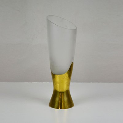 Brass & Frosted Glass Flower Vase by Max Ingrand for Fontana Arte, 1950s-FWM-887958