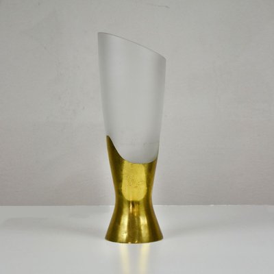 Brass & Frosted Glass Flower Vase by Max Ingrand for Fontana Arte, 1950s-FWM-887958