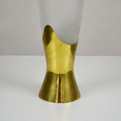 Brass & Frosted Glass Flower Vase by Max Ingrand for Fontana Arte, 1950s-FWM-887958