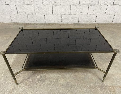 Brass, Glass and Leather Coffee Table, 1950s-PB-1700262