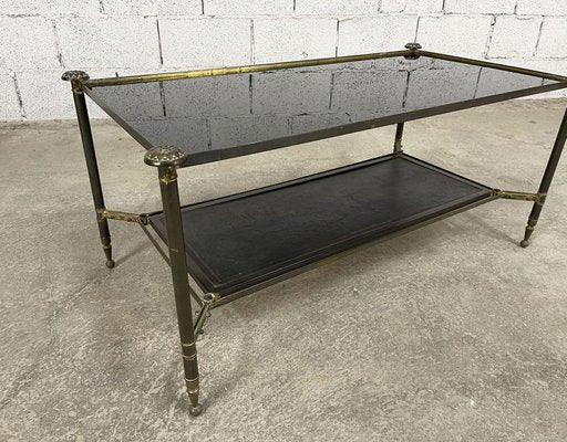 Brass, Glass and Leather Coffee Table, 1950s-PB-1700262