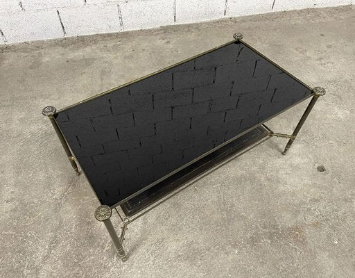 Brass, Glass and Leather Coffee Table, 1950s-PB-1700262