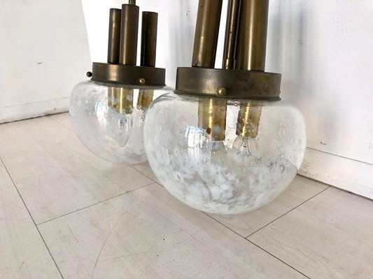 Brass & Glass Ceiling Lamps, 1950s, Set of 2-ZLY-623186