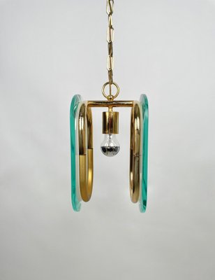 Brass & Glass Ceiling Light, Italy, 1970s-LYQ-1171395