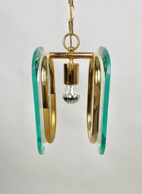 Brass & Glass Ceiling Light, Italy, 1970s-LYQ-1171395