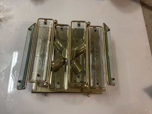 Brass Glass Flushmount, 1970s-JJC-1411005