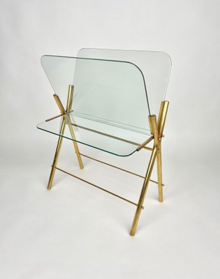 Brass & Glass Magazine Rack, Italy, 1950s-LYQ-1171223