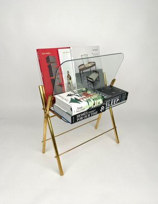 Brass & Glass Magazine Rack, Italy, 1950s-LYQ-1171223