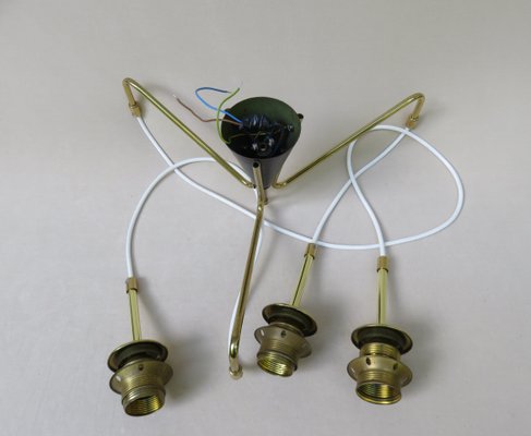 Brass & Glass Shield Cascade Ceiling Light, 1950s-EY-1251946