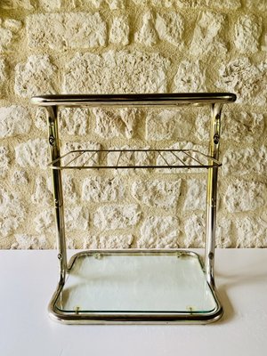 Brass & Glass Side Table with Magazine Rack, 1970s-OJT-2016080