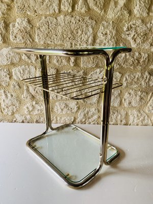 Brass & Glass Side Table with Magazine Rack, 1970s-OJT-2016080