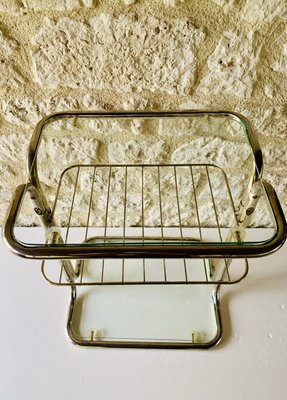 Brass & Glass Side Table with Magazine Rack, 1970s-OJT-2016080