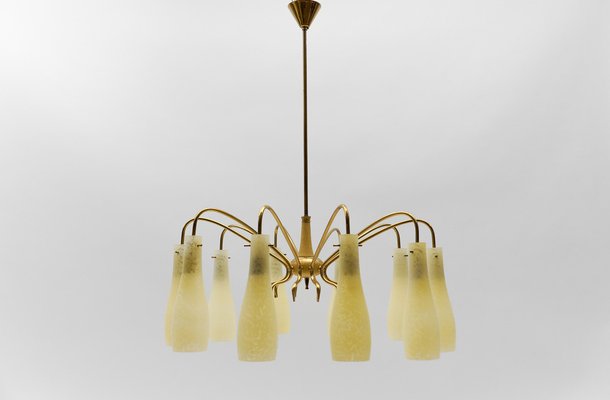 Brass & Glass Sputnik Chandelier with 10 Lights, Italy, 1950s-KQB-1803941