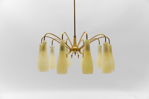 Brass & Glass Sputnik Chandelier with 10 Lights, Italy, 1950s-KQB-1803941