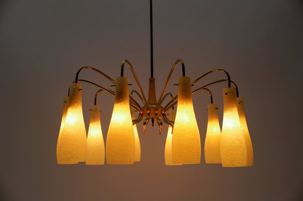 Brass & Glass Sputnik Chandelier with 10 Lights, Italy, 1950s-KQB-1803941