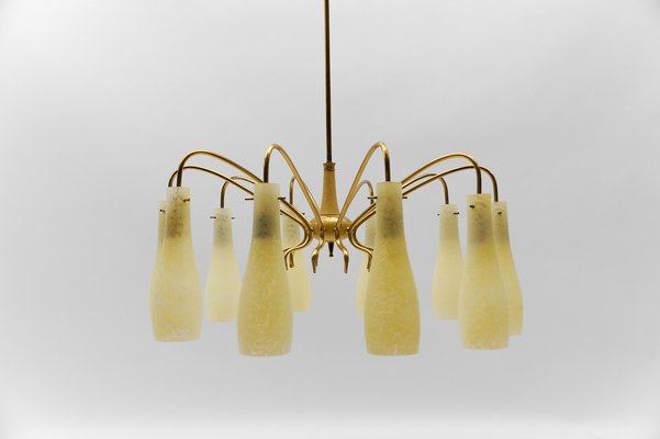 Brass & Glass Sputnik Chandelier with 10 Lights, Italy, 1950s-KQB-1803941