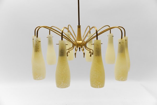 Brass & Glass Sputnik Chandelier with 10 Lights, Italy, 1950s-KQB-1803941