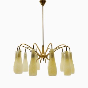 Brass & Glass Sputnik Chandelier with 10 Lights, Italy, 1950s-KQB-1803941