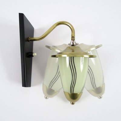 Brass & Glass Wall Lamps, 1950s, Set of 2-BH-1427834