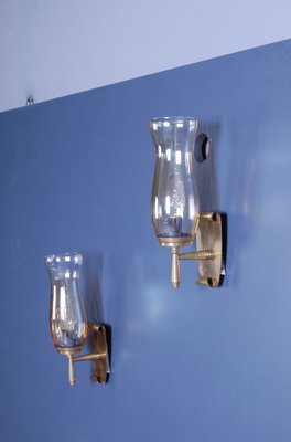 Brass & Glass Wall Lights, 1940s, Set of 2-XSG-1156037