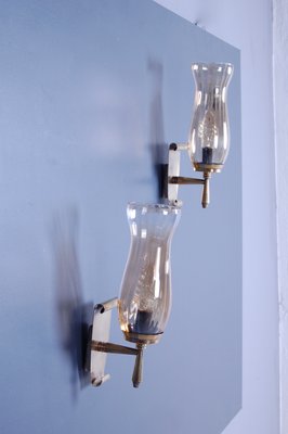 Brass & Glass Wall Lights, 1940s, Set of 2-XSG-1156037