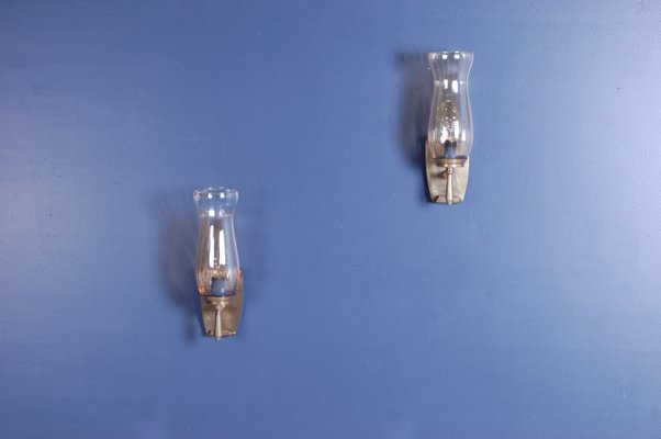 Brass & Glass Wall Lights, 1940s, Set of 2-XSG-1156037