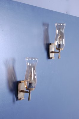 Brass & Glass Wall Lights, 1940s, Set of 2-XSG-1156037