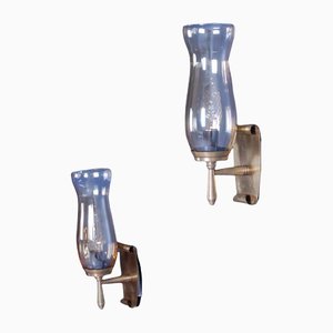 Brass & Glass Wall Lights, 1940s, Set of 2-XSG-1156037