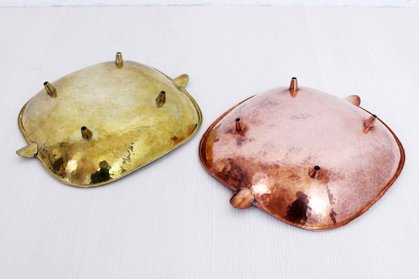 Brass Hammered & Copper Ashtrays, 1950s, Set of 2-BQF-764570