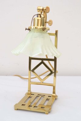 Brass Jugendstil Table Lamps with Shades in Opaline Glass, Set of 2-SPD-1060184