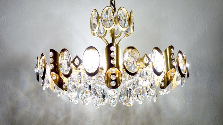 Brass & Lead Crystal Chandelier from Joska, 1970s-NGU-1742540