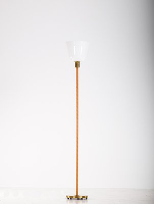 Brass & Leather Floor Lamp attributed to from Nordiska Kompaniet, 1950s-QU-1719623