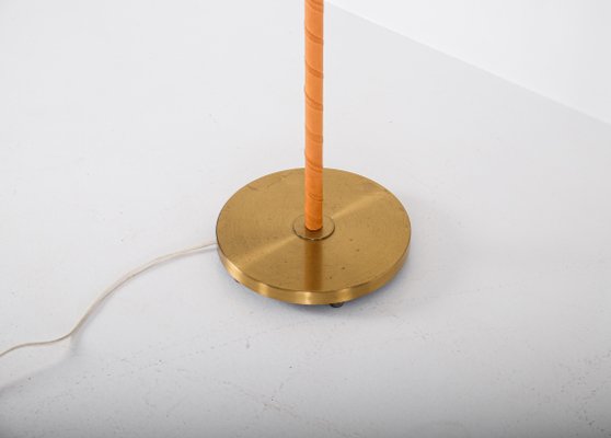 Brass & Leather Floor Lamp attributed to from Nordiska Kompaniet, 1950s-QU-1719623