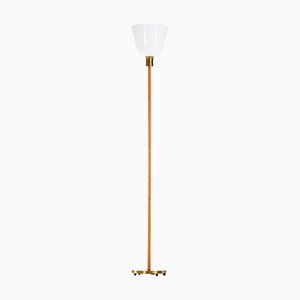 Brass & Leather Floor Lamp attributed to from Nordiska Kompaniet, 1950s-QU-1719623