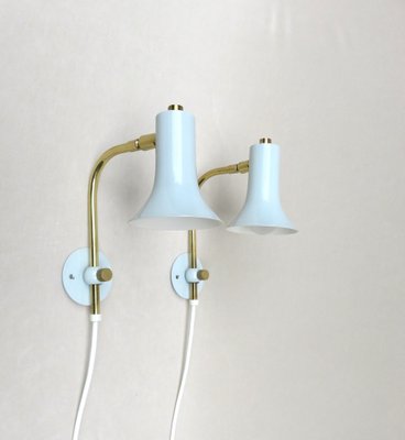 Brass & Light Blue Wall Lights, 1950s, Set of 2-EY-1445256