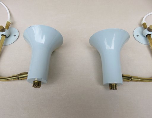 Brass & Light Blue Wall Lights, 1950s, Set of 2-EY-1445256