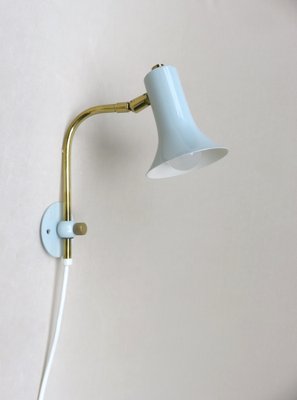 Brass & Light Blue Wall Lights, 1950s, Set of 2-EY-1445256